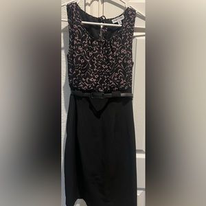 Black & Purple Belted Pencil Dress